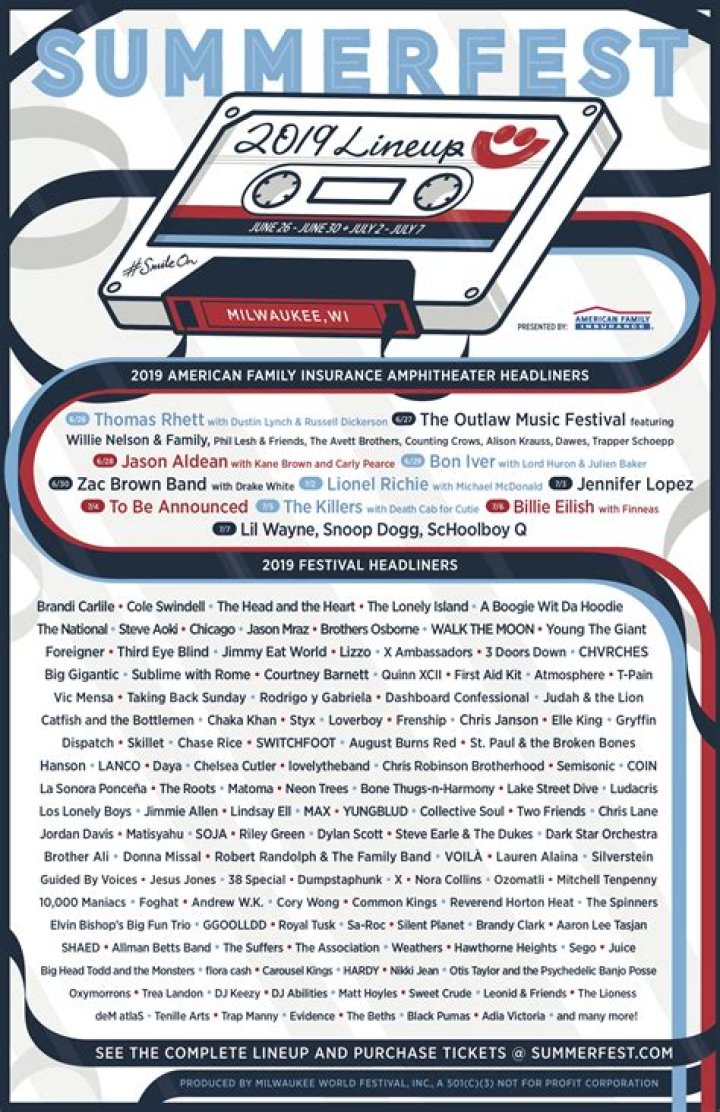 Lineup Announced For Summerfest 2019